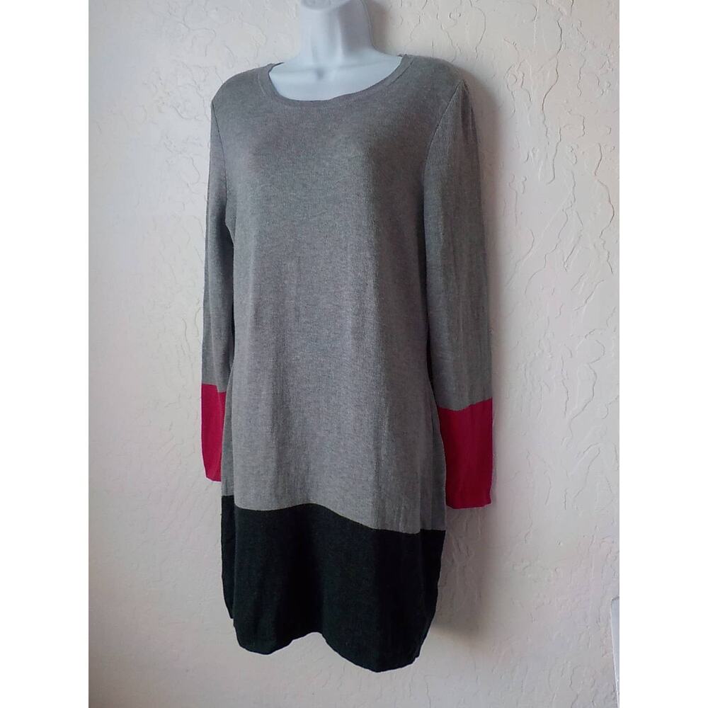 Nicole Miller NY Knit Sweater Dress Gray Pink Color Block Women size Large